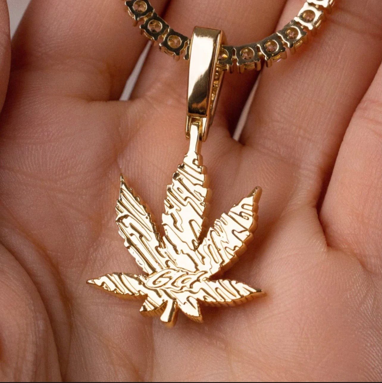 Diamond weed leaf pendant