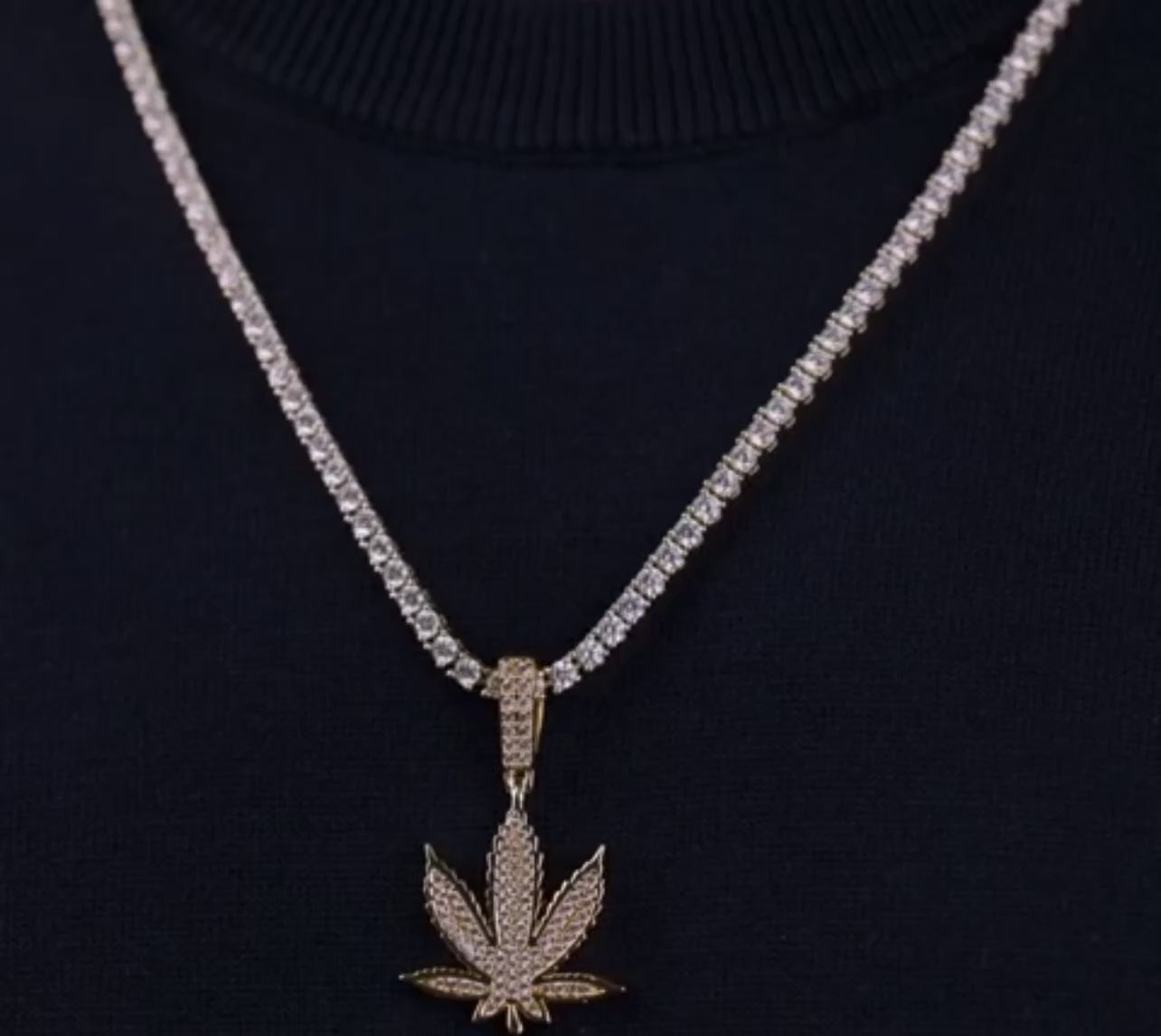 Diamond weed leaf pendant